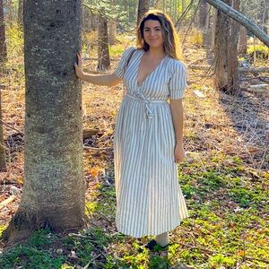 Striped wrap maxi dress cottage core cotton truffle Rylee & Cru